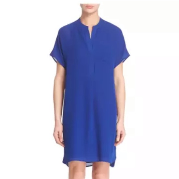 Vince Blue Silk Cap Oversized Popover Dress - Picture 2 of 8